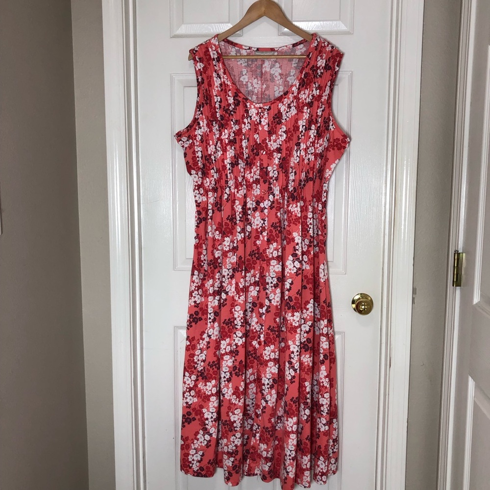 Woman Within Poly Rayon Colorful Floral Pleated Sleeveless Pull On Dress L 18/20 - Picture 2 of 15